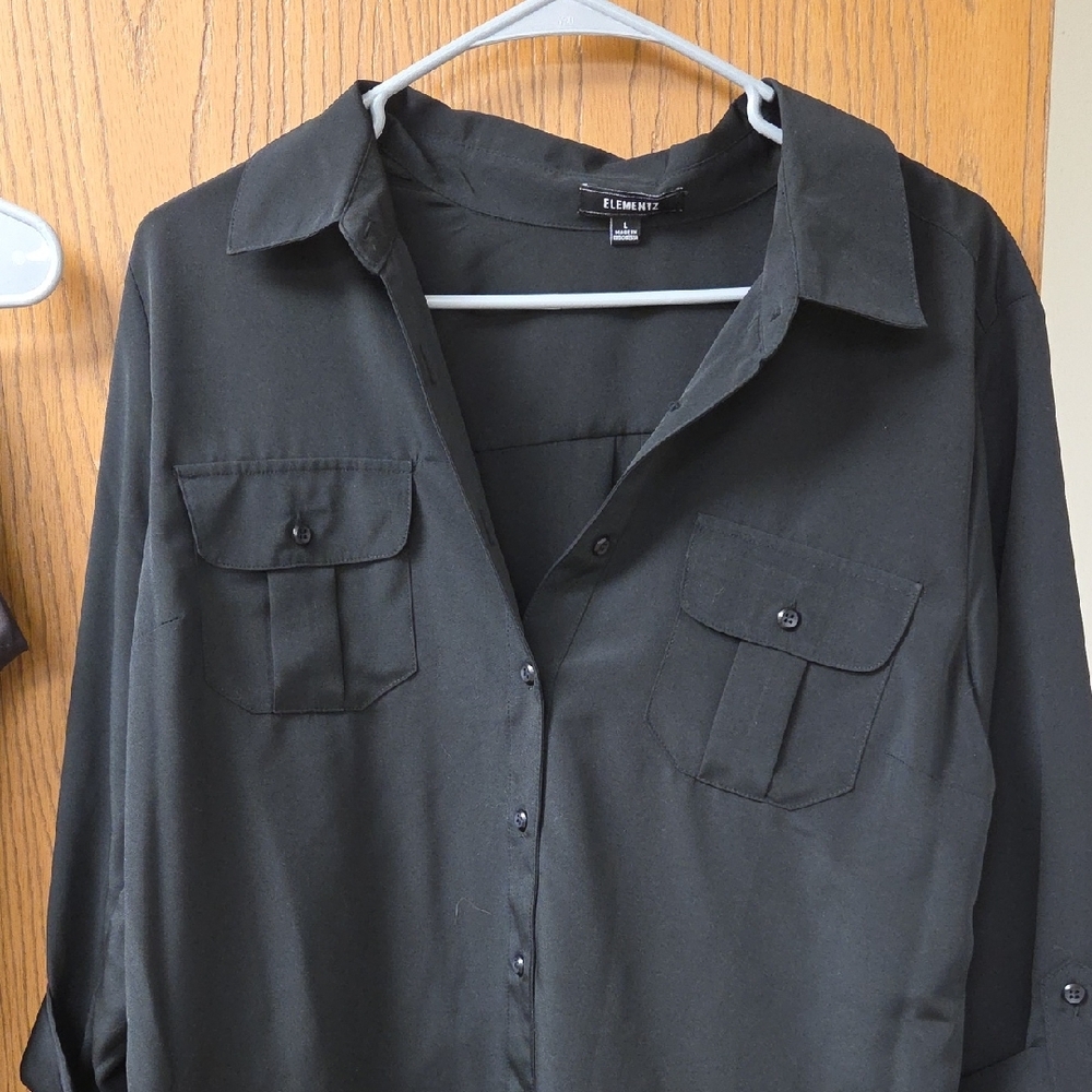 Elementz Charcoal Button-Up Blouse